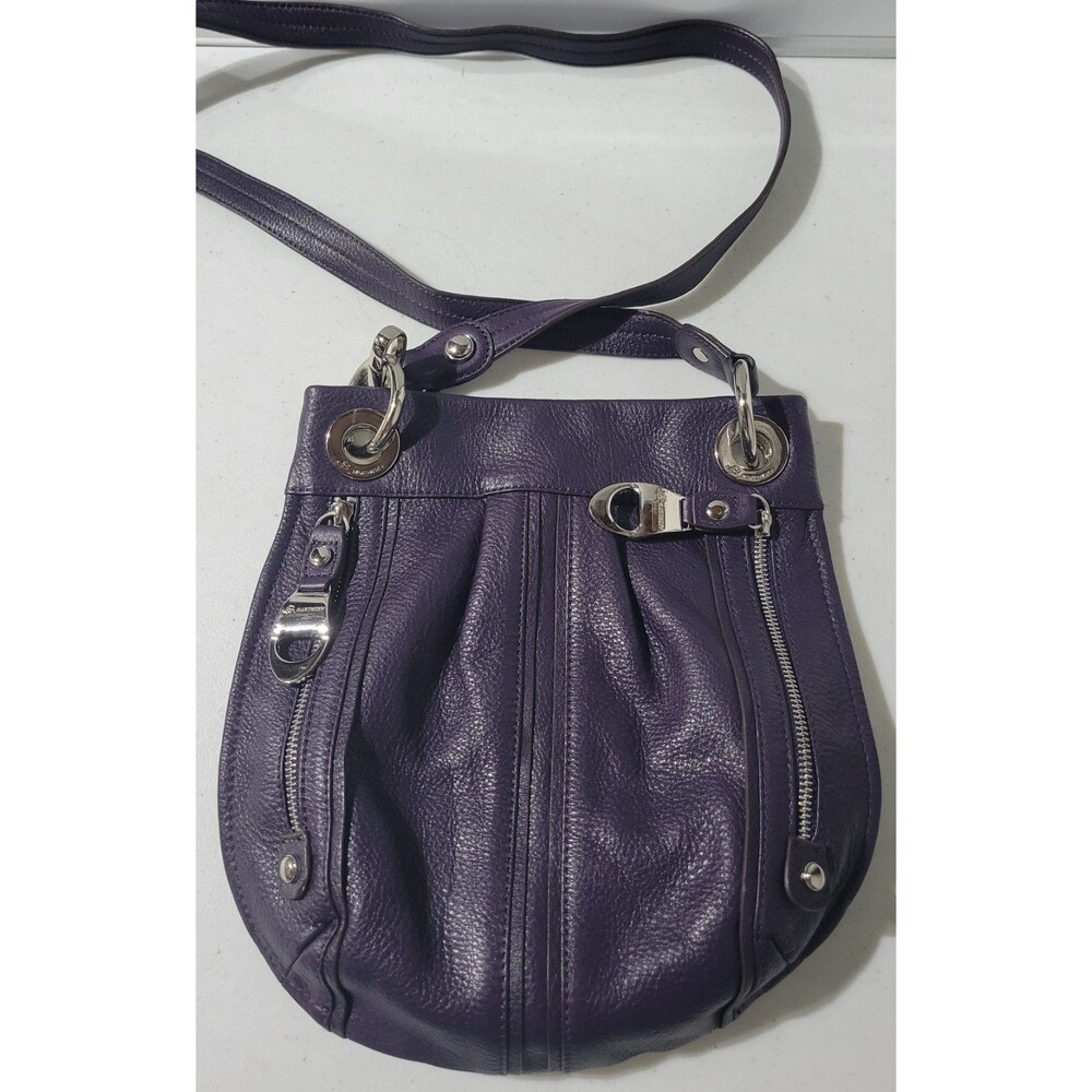B. Makowsky Deep Purple Leather Hobo Bag 11x11 Leopard Lining